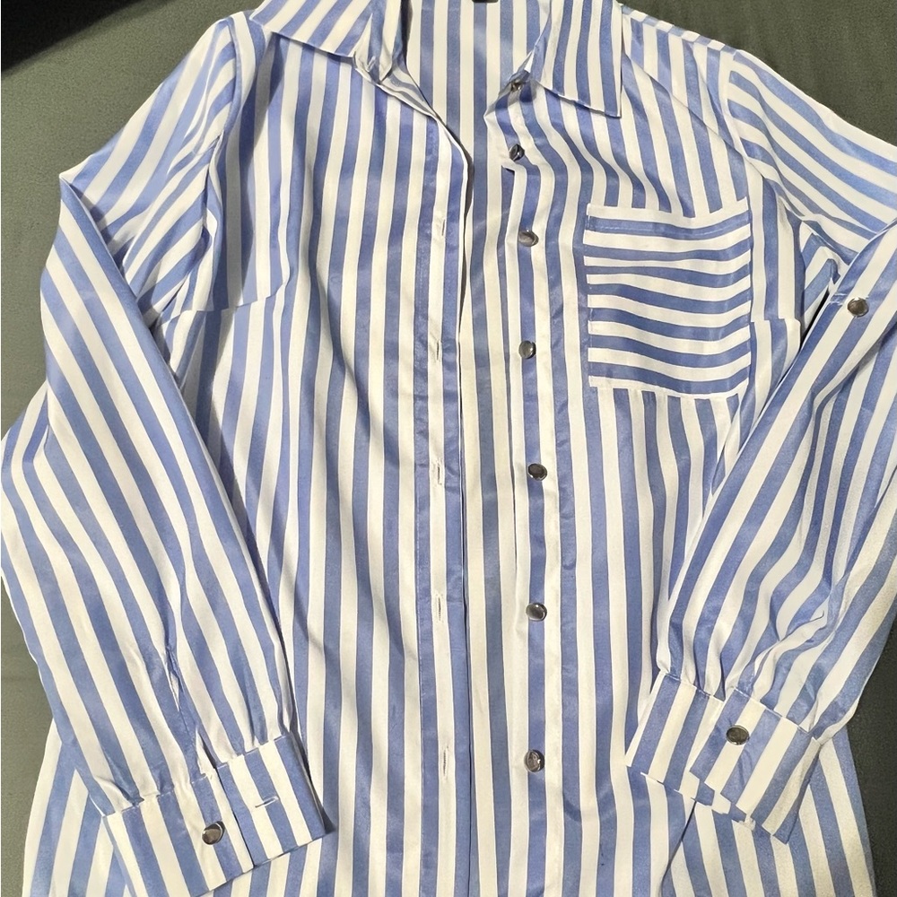 Blue and White Striped Women’s Blouse